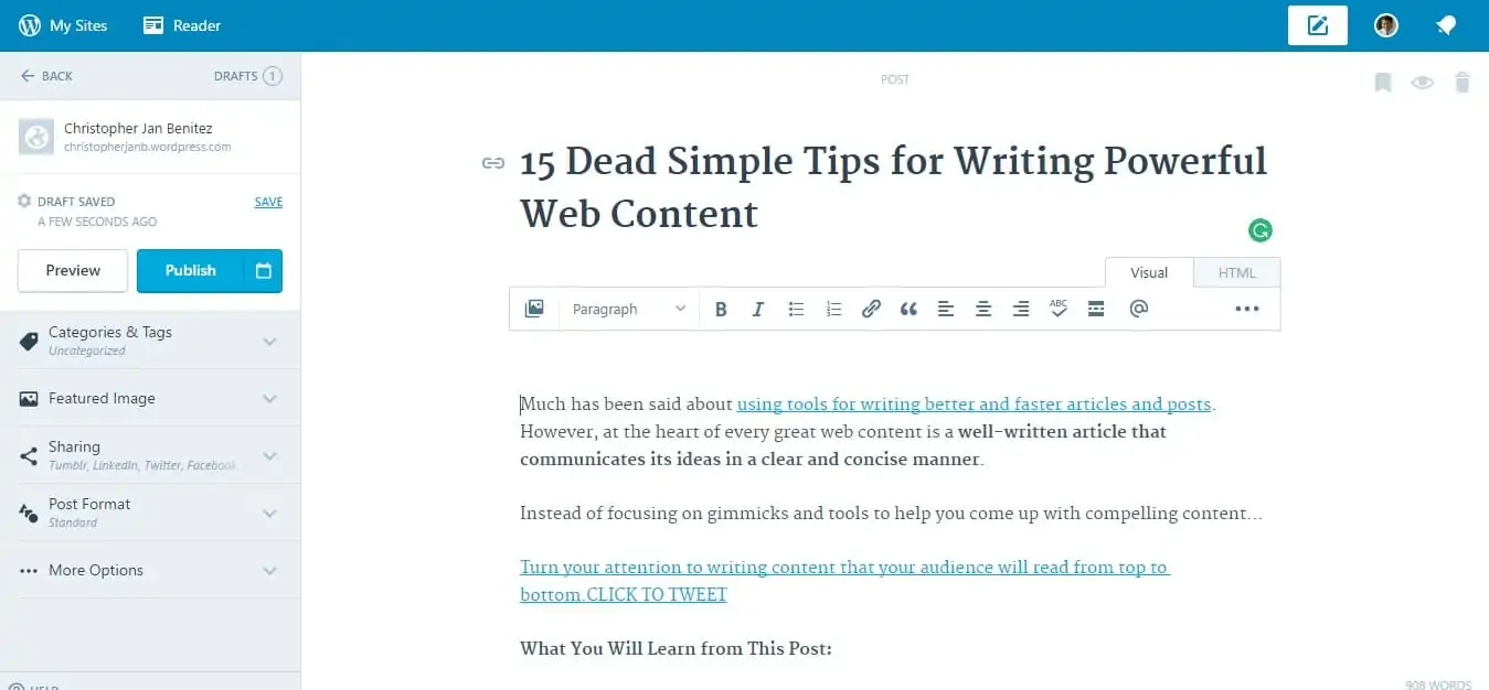 Wordpress dot com text editor