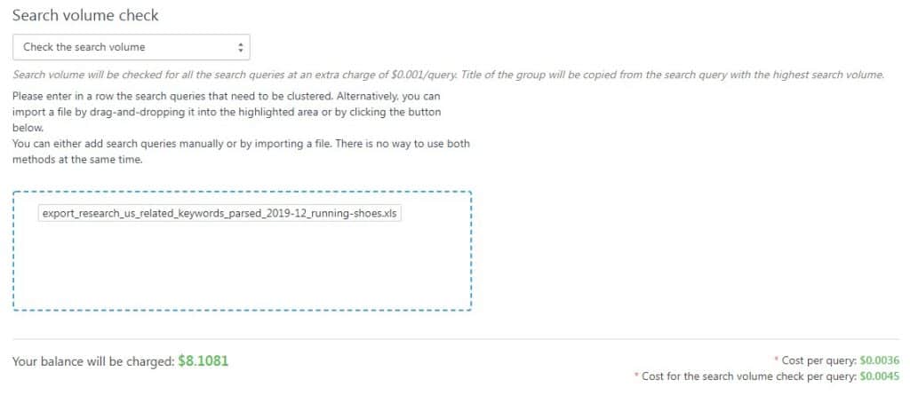 keyword grouper search volume checker upload
