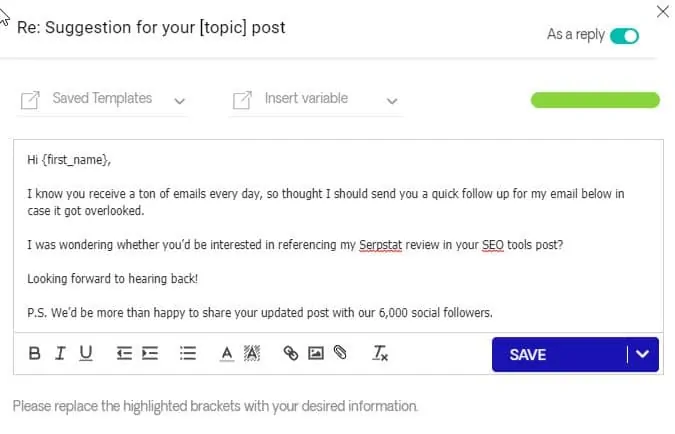 follow-up email edit on respona