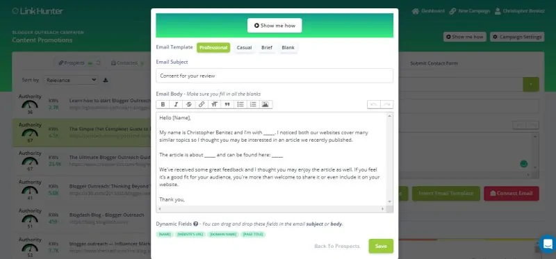 linkhunter email template