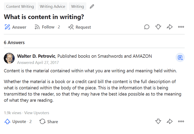 What is content in writing