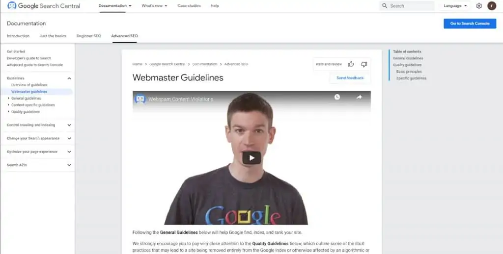 google search central webmaster guidelines
