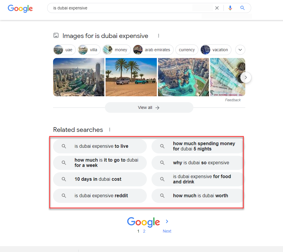 google related search screenshot