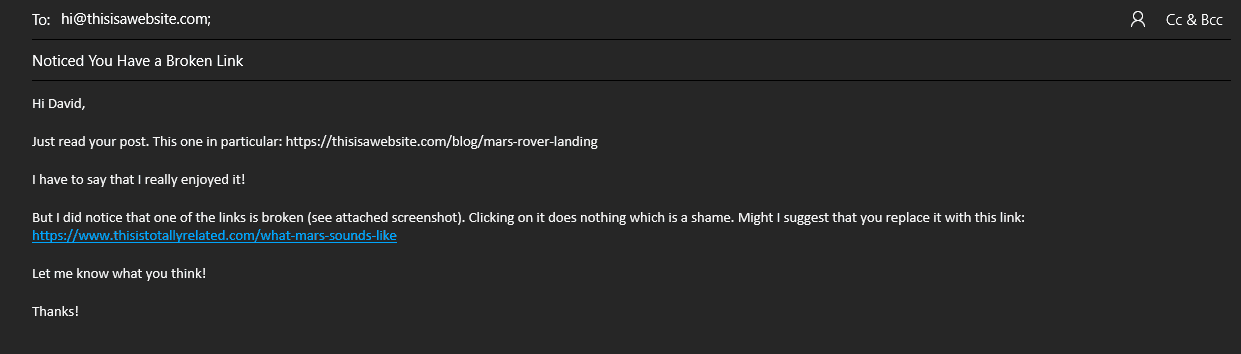 email broken link outreach template