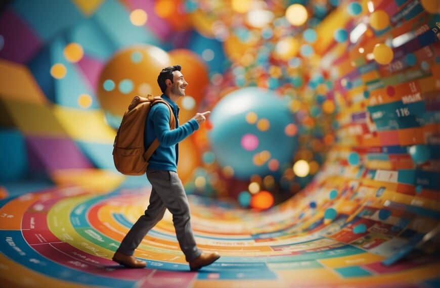 happy person browsing at infographics