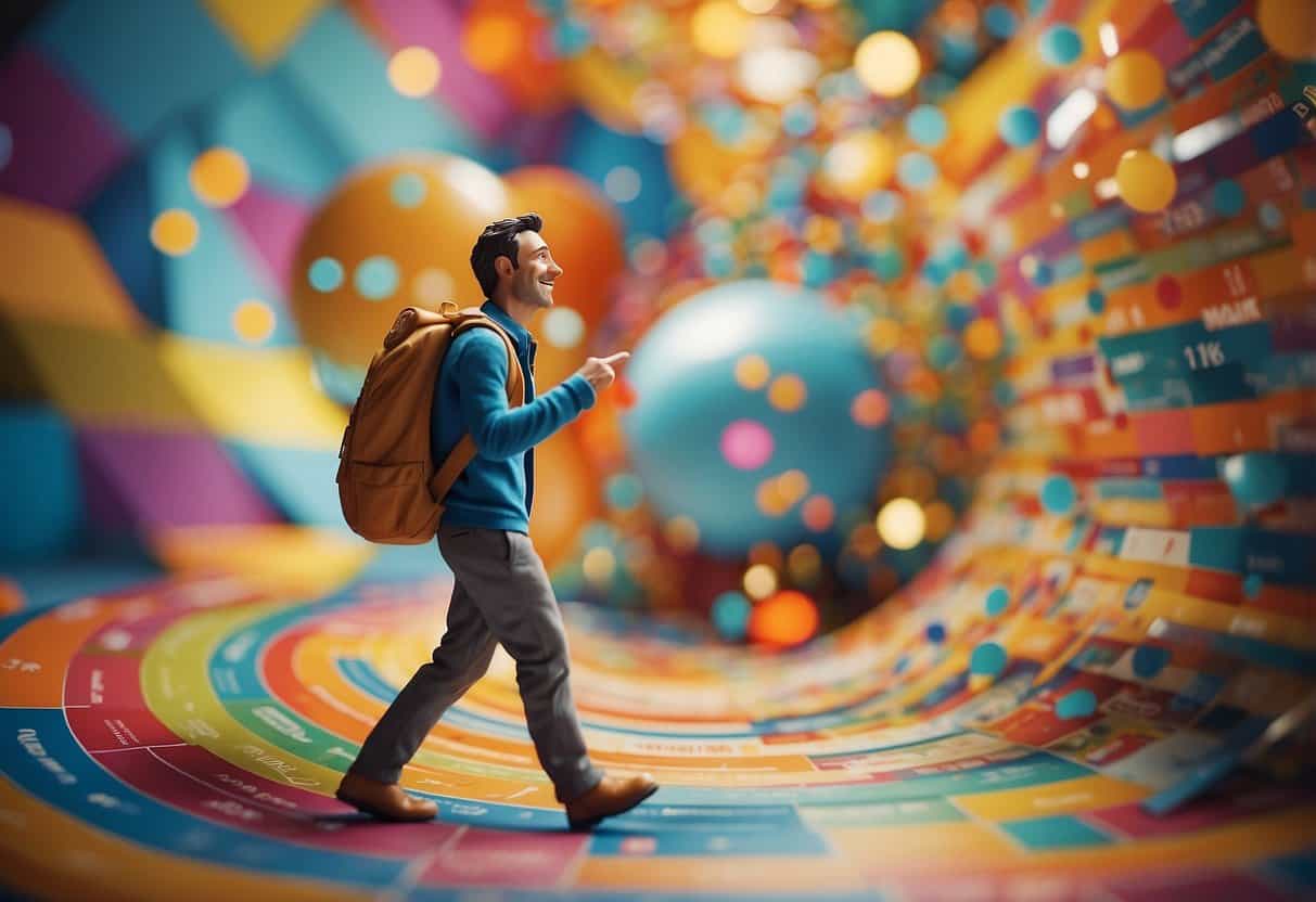 happy person browsing at infographics