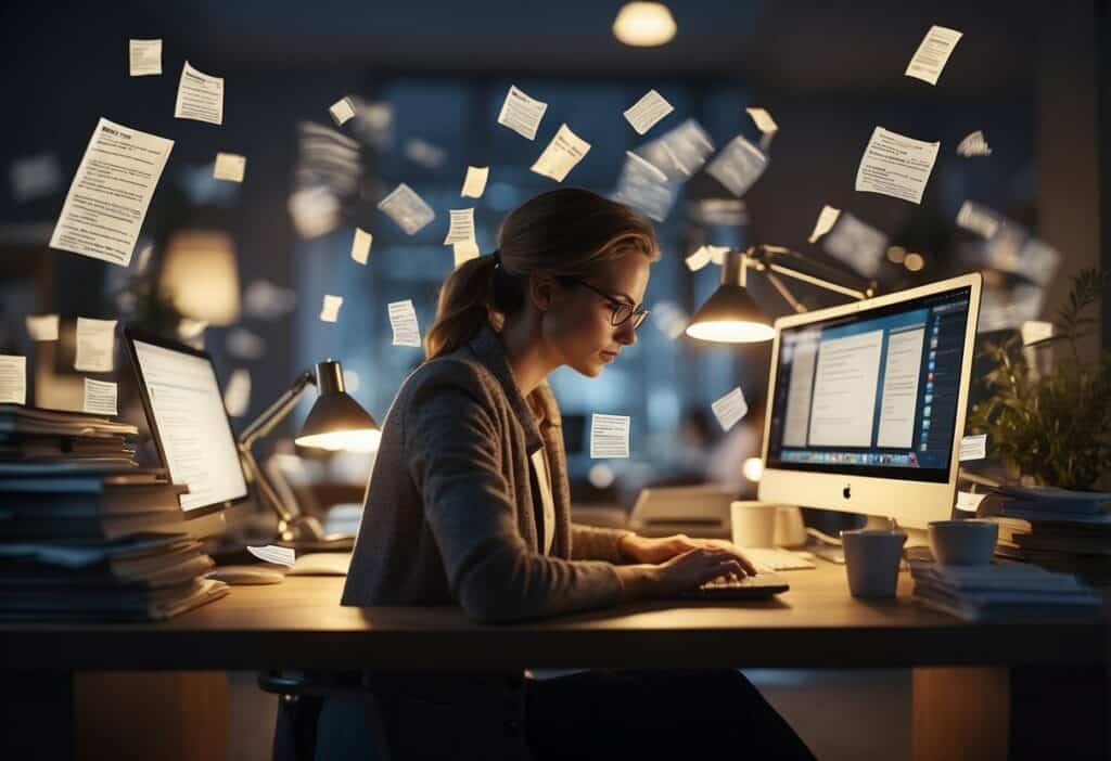 women reseraching on her computer on how to properly develop and launch an interactive content campaign
