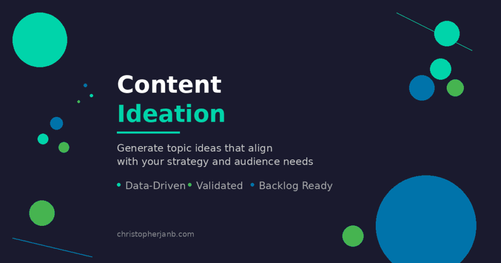 Content Ideation infographic showing data-driven, validated, and backlog ready approaches to generating strategic topic ideas