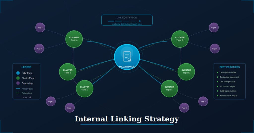Alt text: Digital marketing strategy diagram with clusters and links for Christopher Jan Benitez SEO.