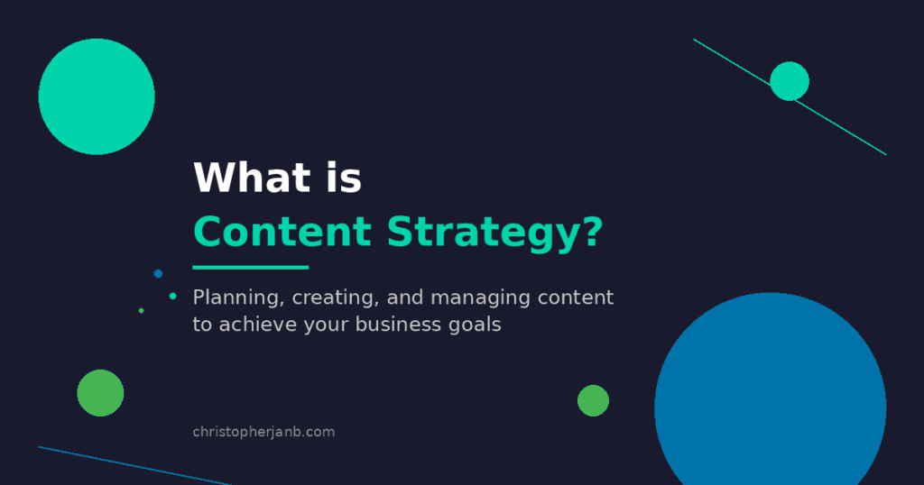 What is Content Strategy infographic showing definition as planning, creating, and managing content to achieve business goals