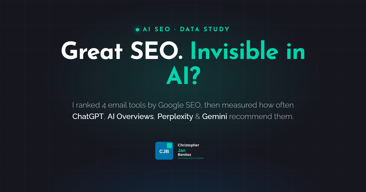Great SEO, invisible in AI. An AI SEO data study across ChatGPT, AI Overviews, Perplexity and Gemini.