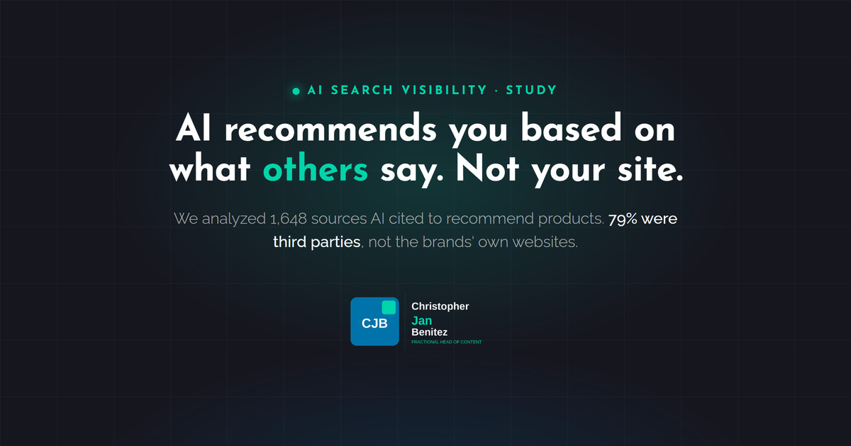 AI recommends you based on what others say, not your own website. 79% of cited sources are third parties.